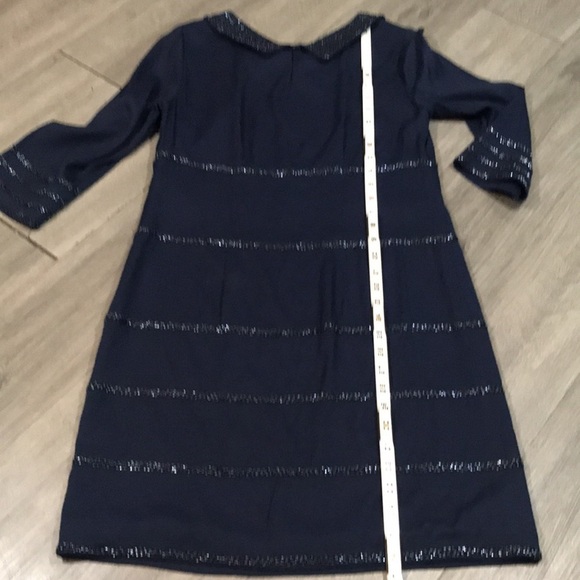 Boden Navy Blue Beaded 3/4 Sleeve Peter Pan Collar Cocktail Dress size 6 - Picture 10 of 14